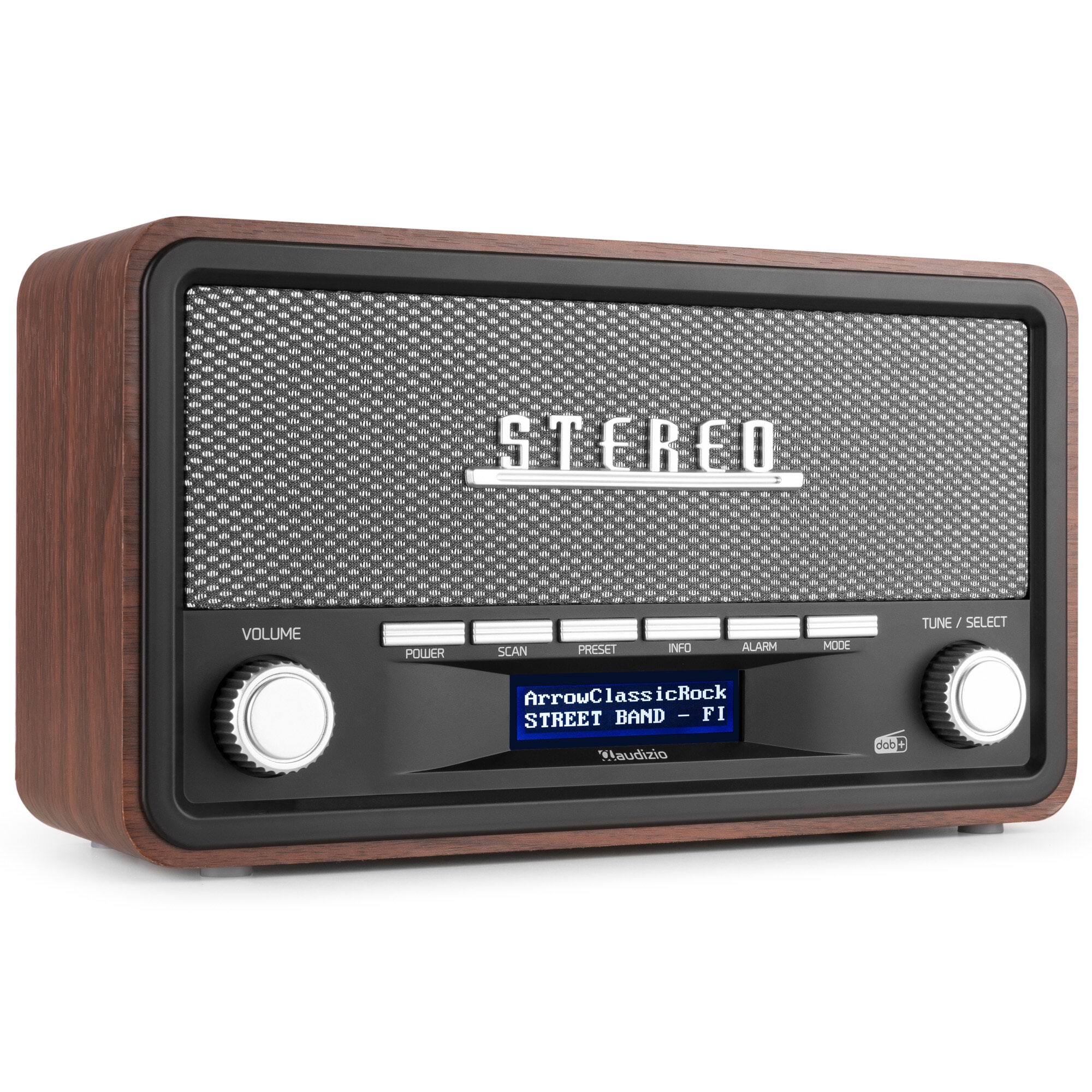 Audizio Foggia retro DAB+ radio med Bluetooth - Bärbar stereoradio med larm - 50W Peak effekt - Grå