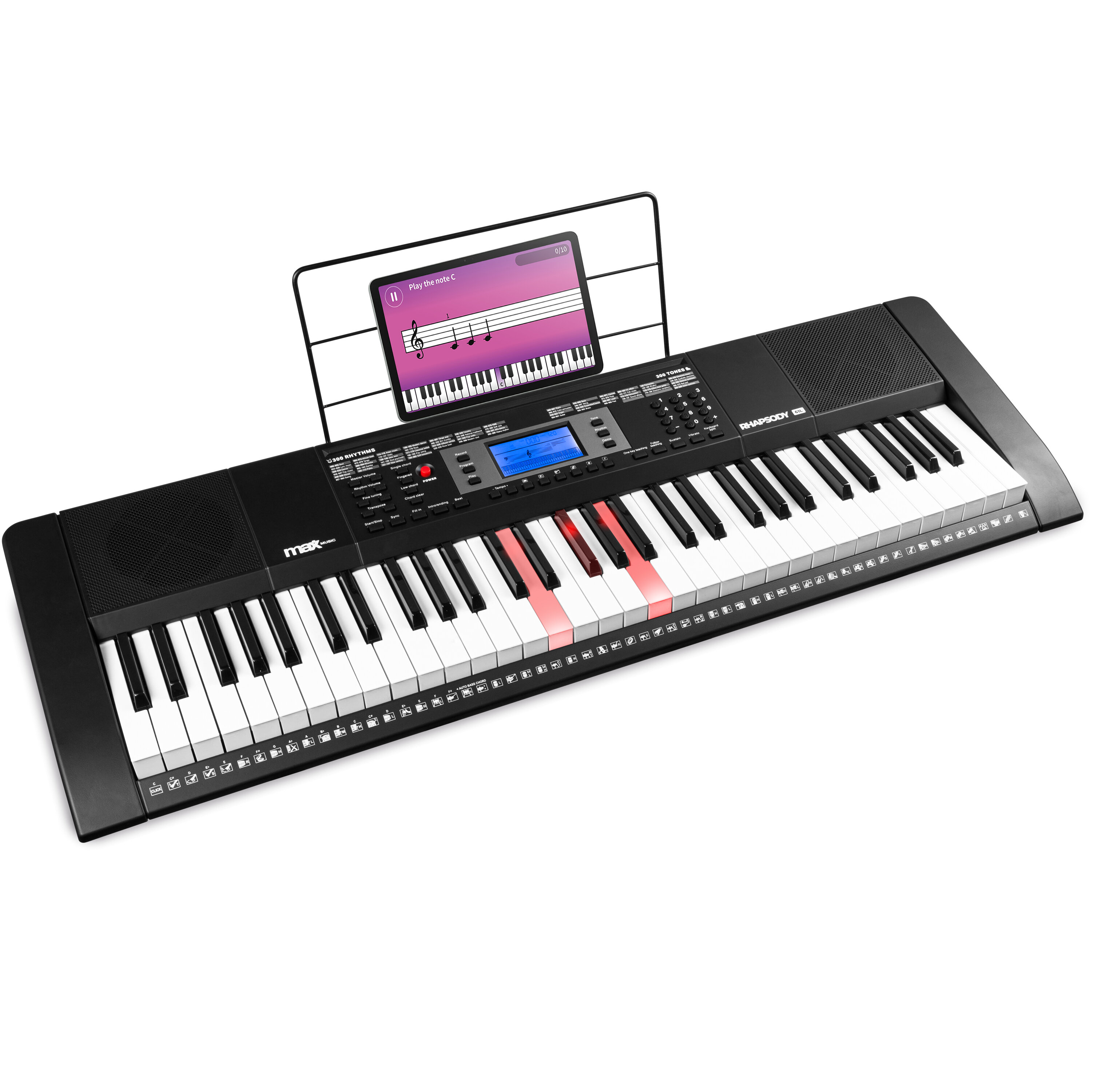 Max Rhapsody61L elektroniskt keyboard med 61 bakgrundsbelysta tangenter