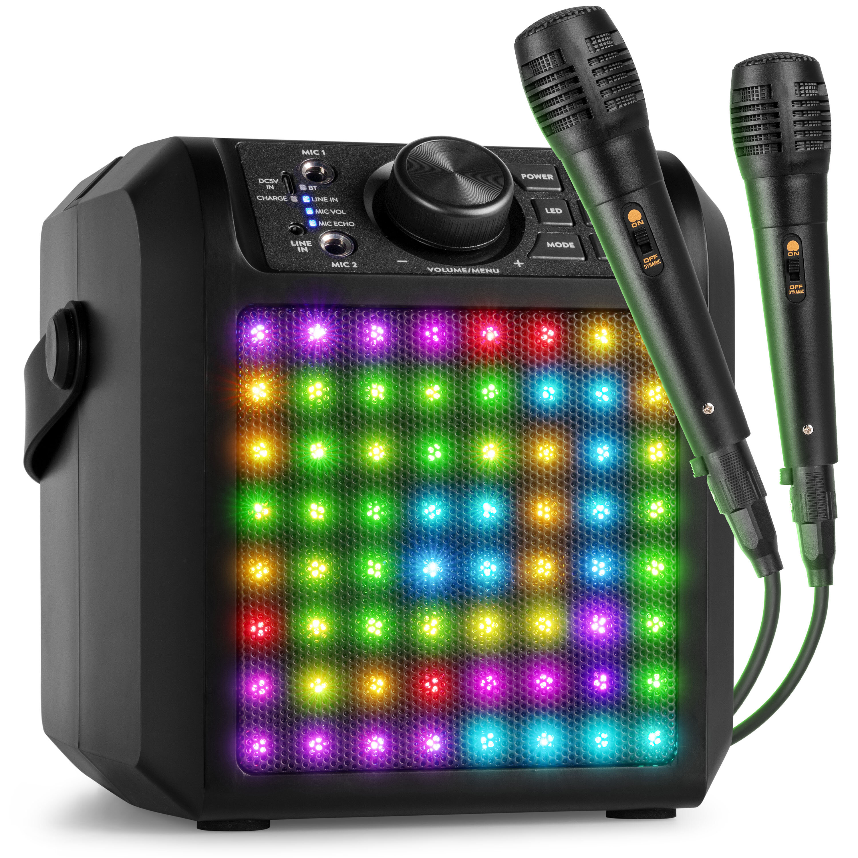 Fenton KAR50B karaoke set - Karaoke box med Bluetooth - Med uppladdningsbart batteri, lysdioder och 2 mikrofoner