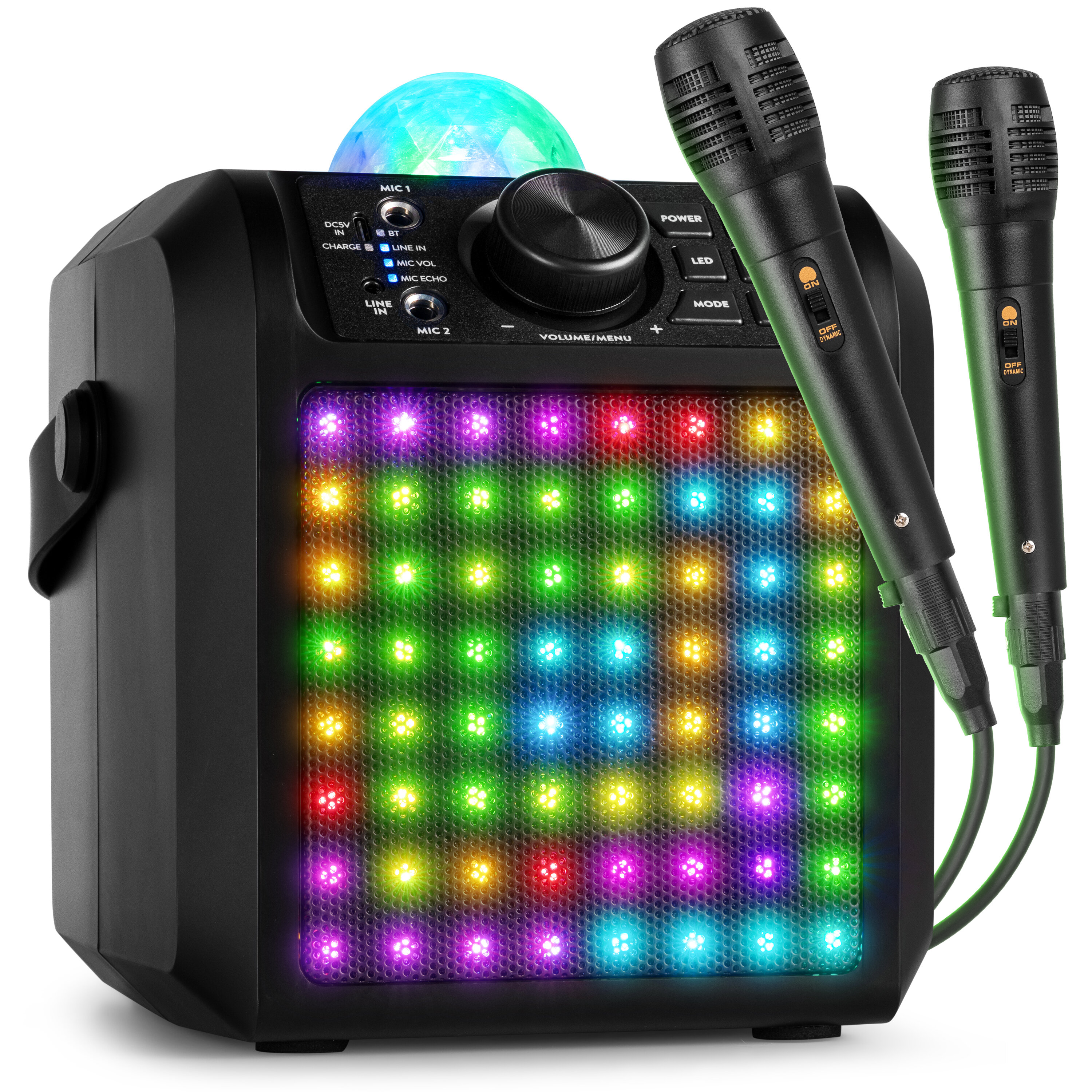 Fenton KAR55B Karaokemaskin med 2 mikrofoner - Karaoke högtalare med Bluetooth och Jelly Ball - Svart