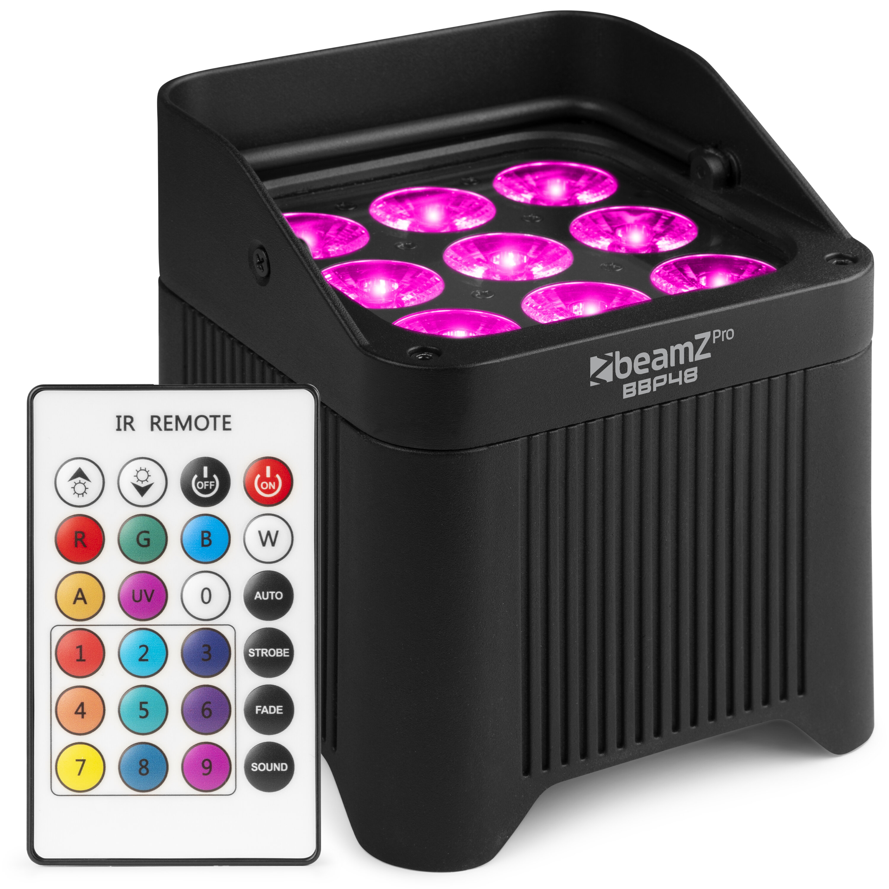 BeamZ Professional BBP48 batteri uplight med 9x 12W lysdioder - IP65 Vattentät - RGBWA-UV