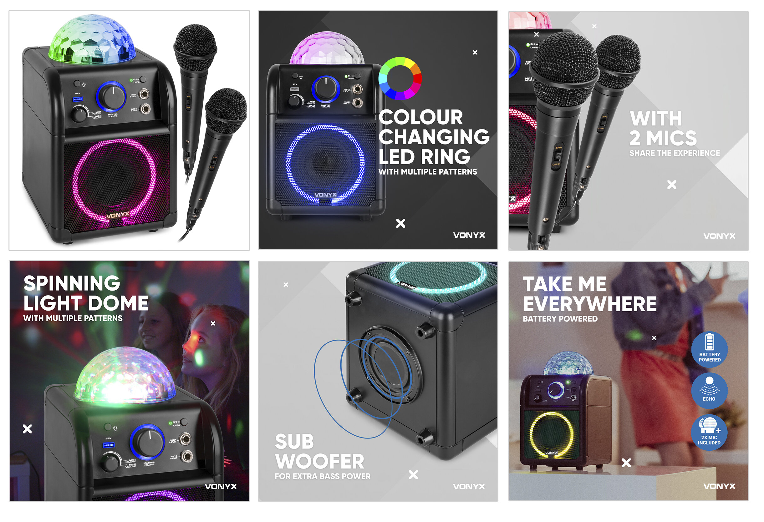 Köp Karaoke med 2 mikrofoner, Bluetooth och ljuseffekt Online