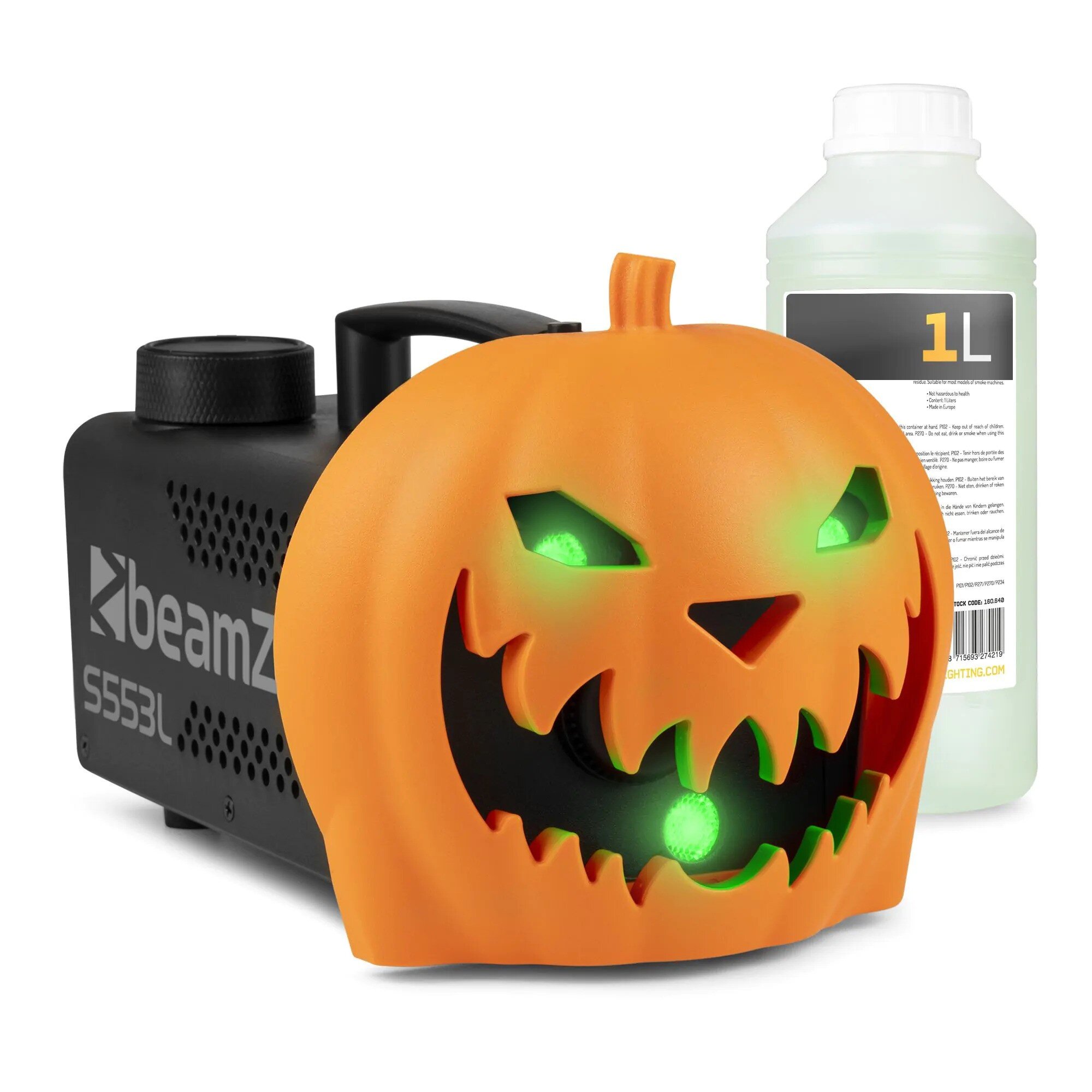 BeamZ Rökmaskin Halloween - Pumpa med ljuseffekter och 1 liter vätska - För Halloweenfester