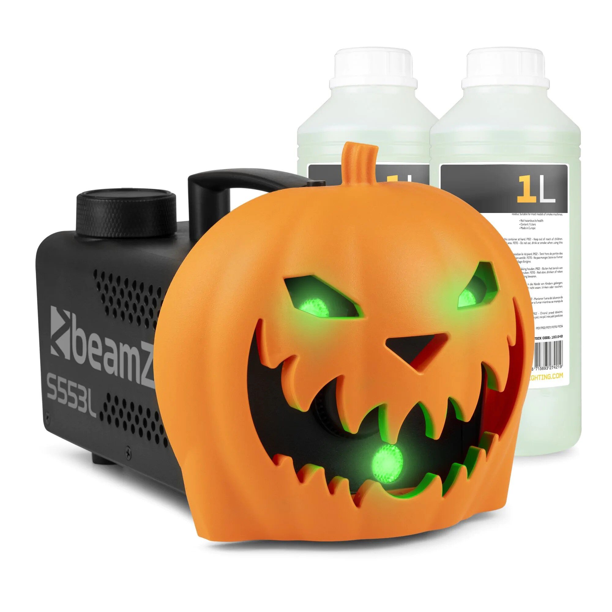 BeamZ Rökmaskin Halloween - Pumpa med ljuseffekter och 2 liter vätska - För Halloweenfester