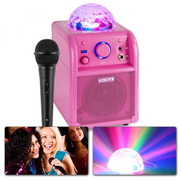 Vonyx SBS50P BT, Partyhögtalare, Mikrofon, LED, Rosa